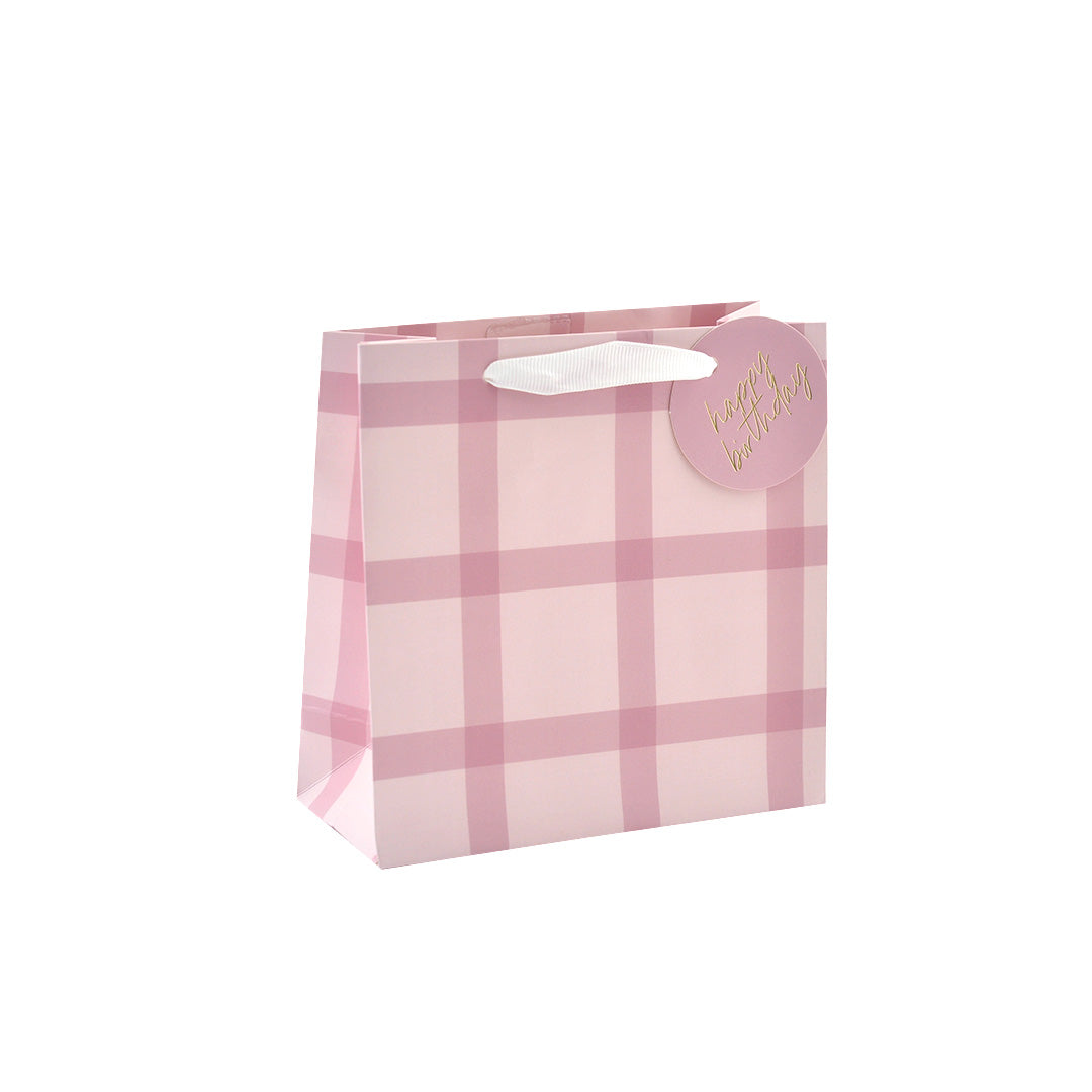 Sq Gift Bag - Pink Check
